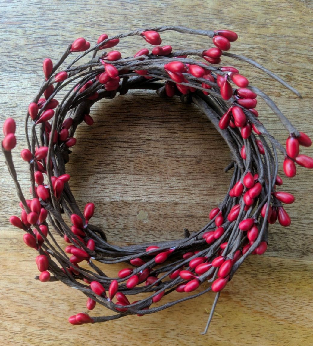 3-1/2" Red Pip berry Floral Candle Ring Wreath Decor Accent