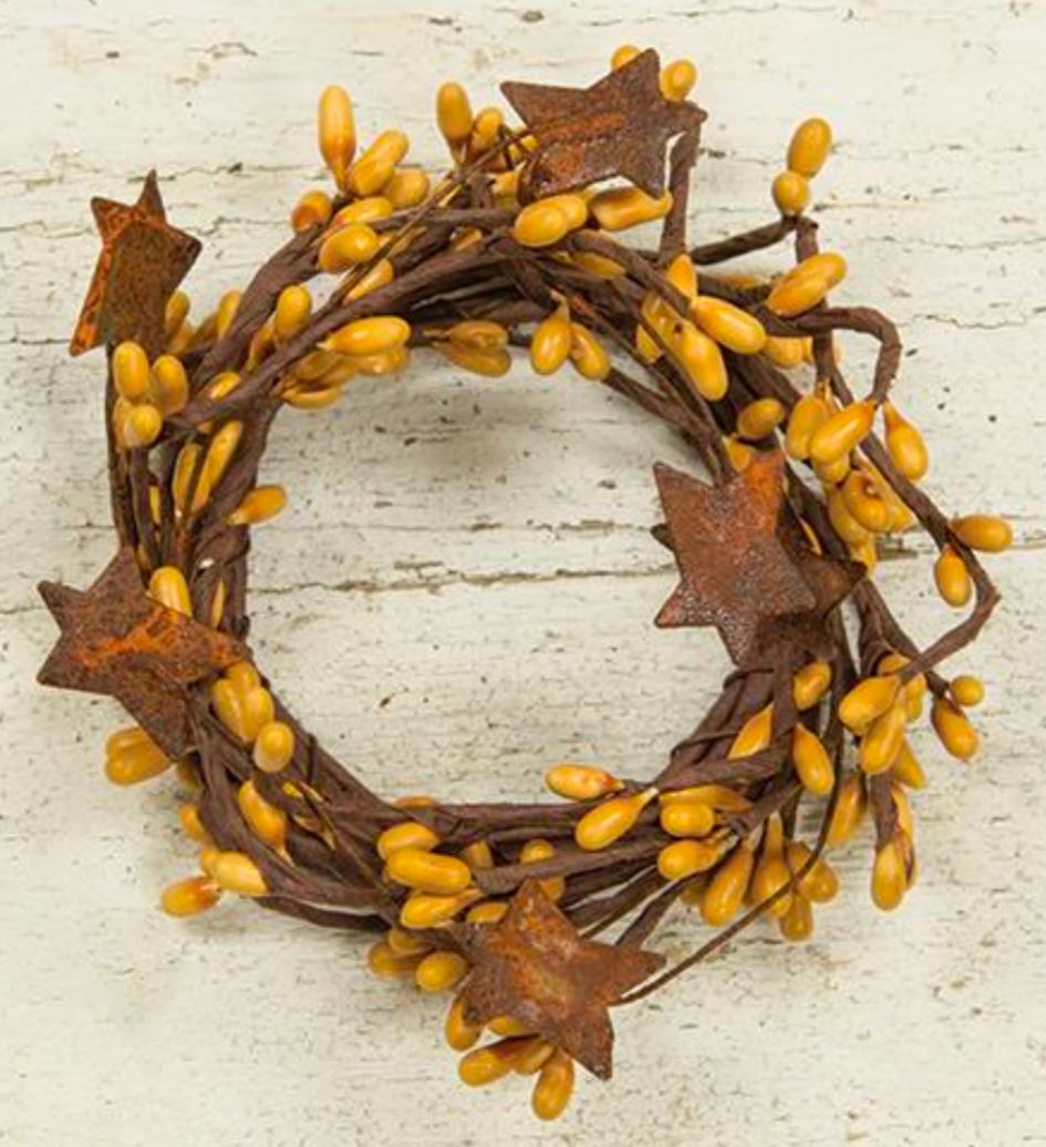 2" Old Gold Pip Berry Ring With Stars Candle Ring