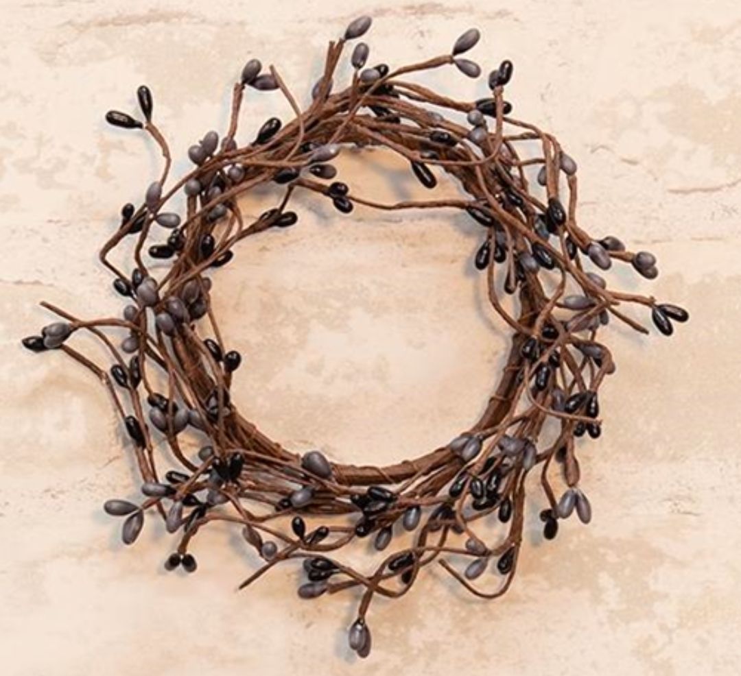 3-1/2" Black &amp; Gray Pip Berry Candle Ring Wreath