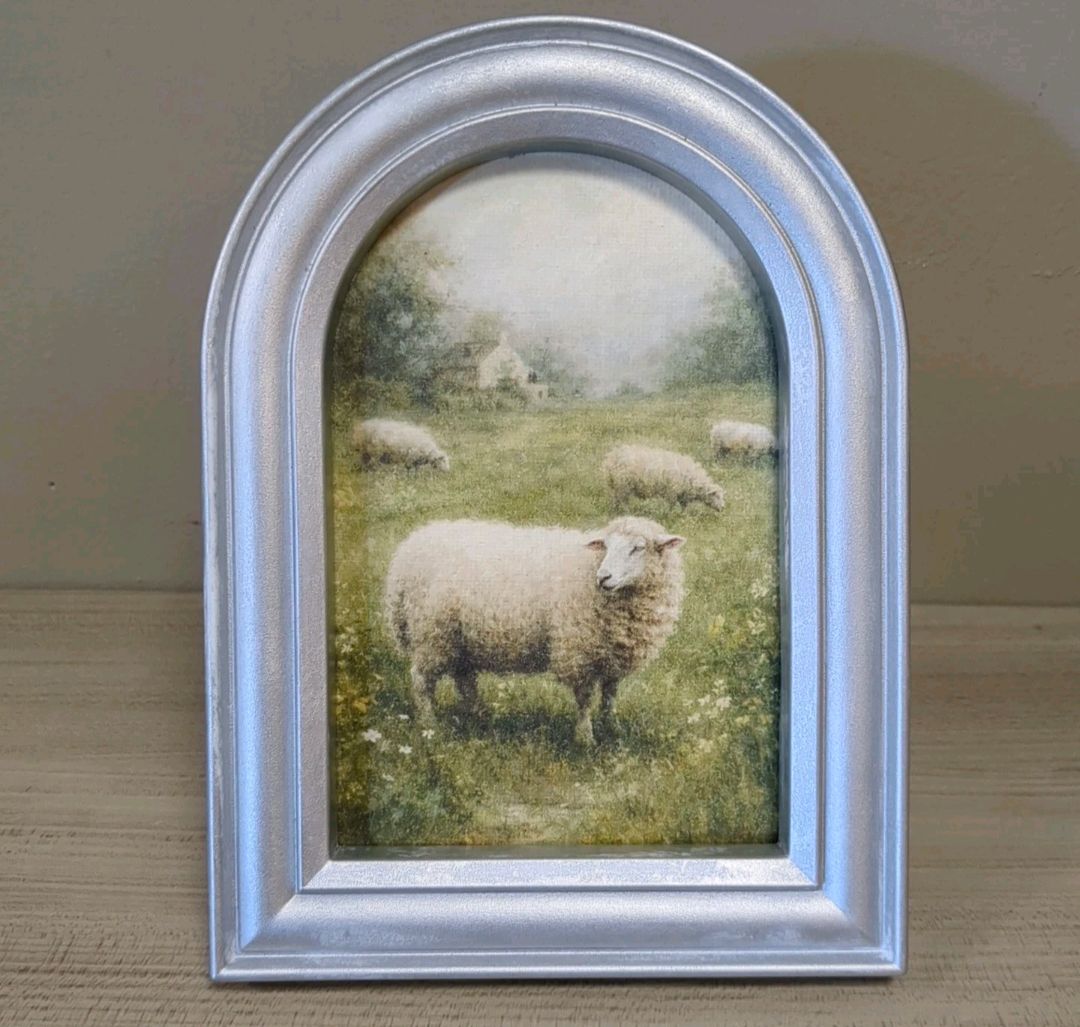 New Arched Spring Print Picture Art Shelf Sitter Decor - Sheep 4x6