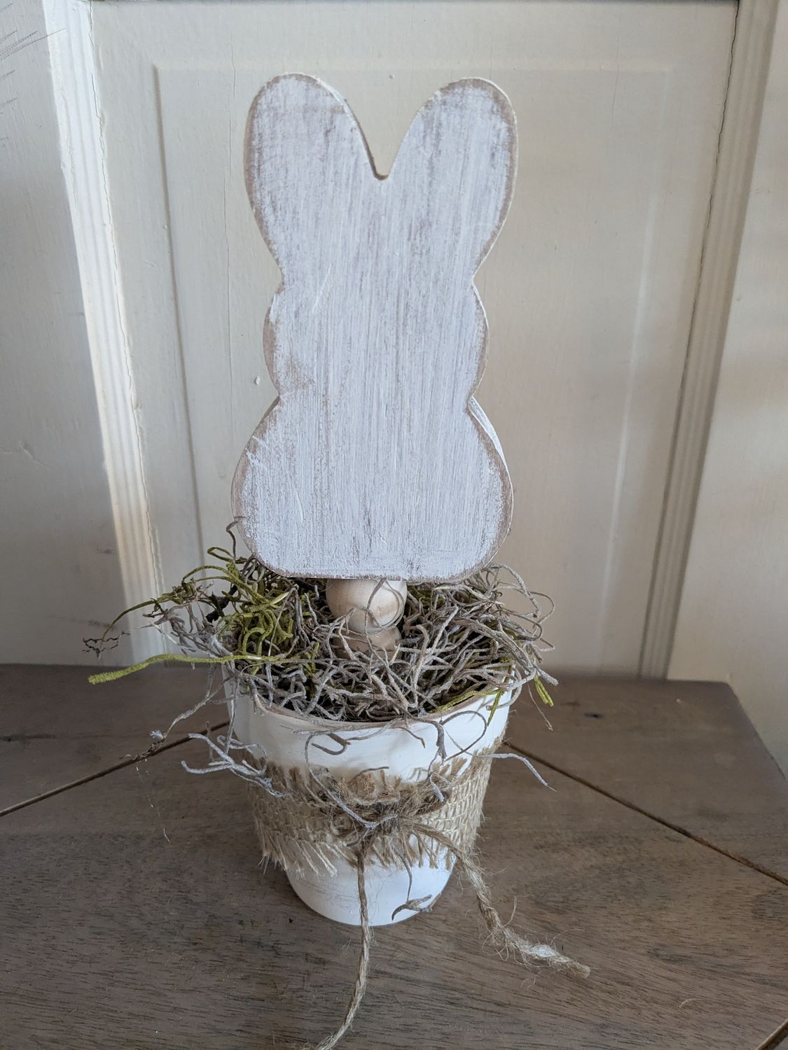 Handmade Easter Bunny Topiary Shelf Sitter Decor