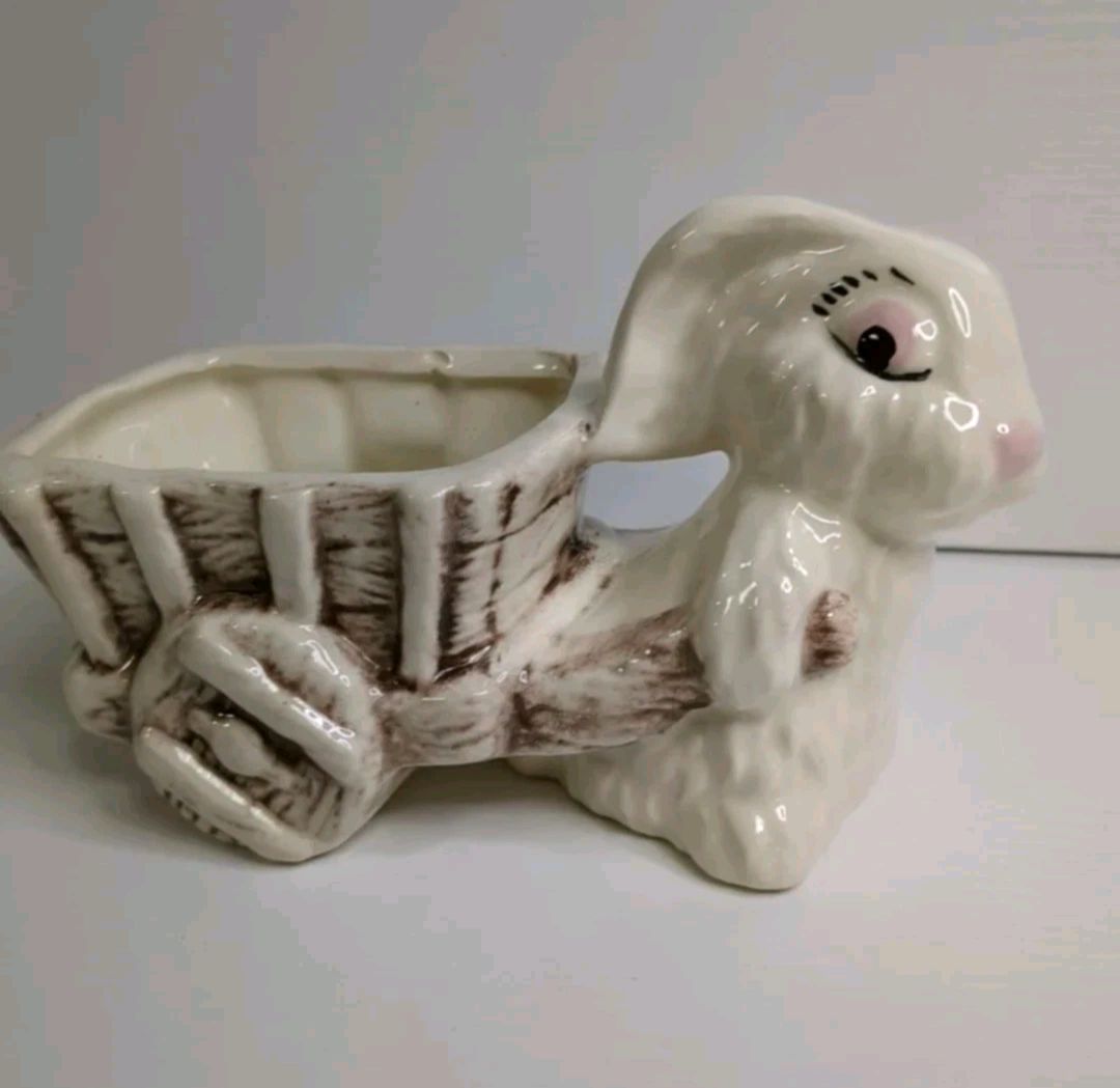 Vintage Bunny With Cart Planter