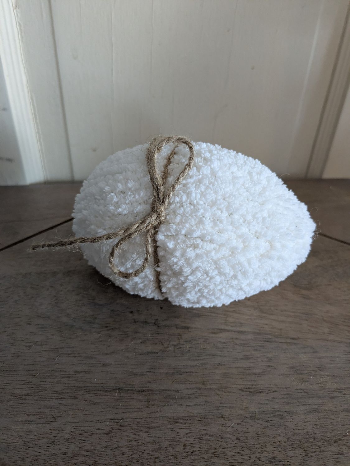 Stuffed White Chenille Easter Egg w/Jute Bow