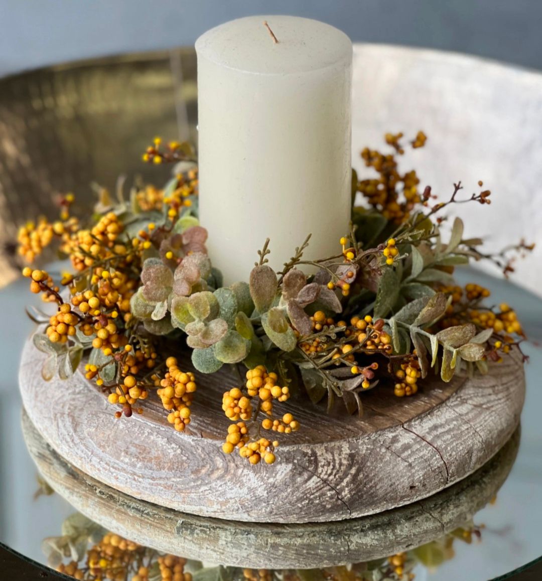 3" Pebble Creek Eucalyptus Floral Candle Ring Wreath Decor Accent