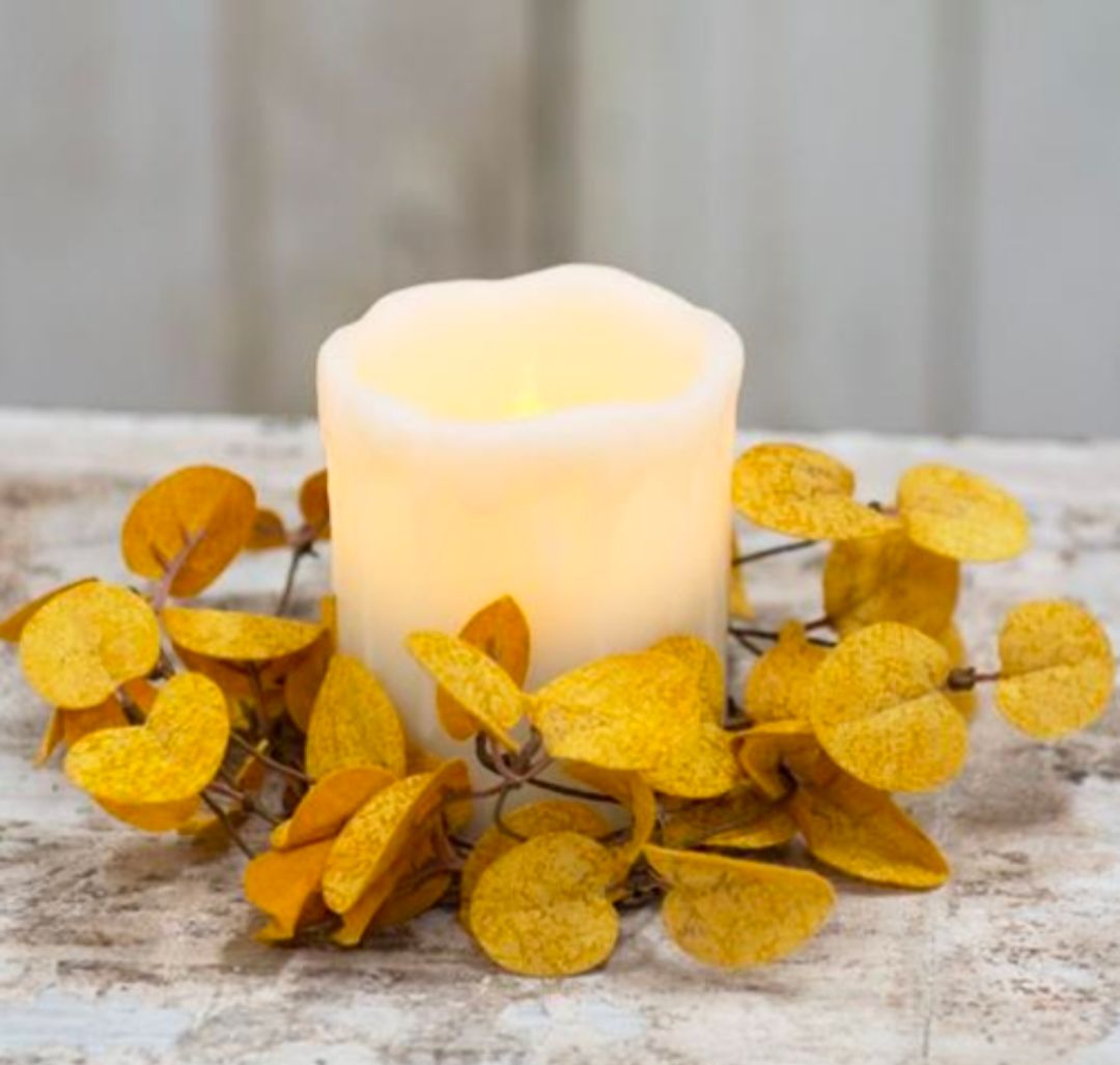 3-1/2" Mustard Penny Leaf Candle Ring