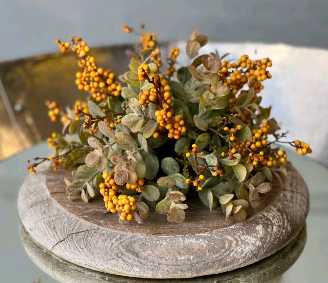 10" Mustard Pebble Creek Eucalyptus Floral Half Sphere