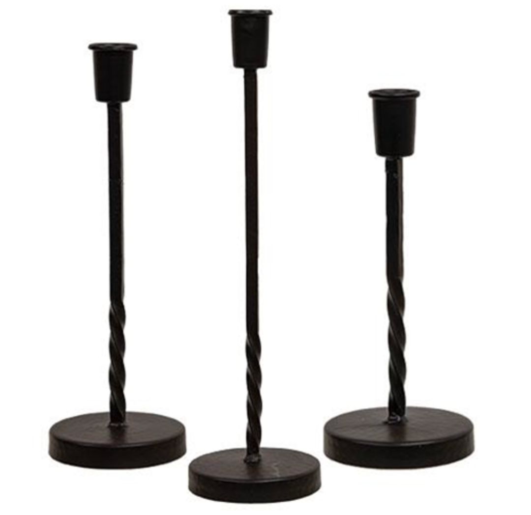 Wrought Iron Twisted Taper Holders Trio