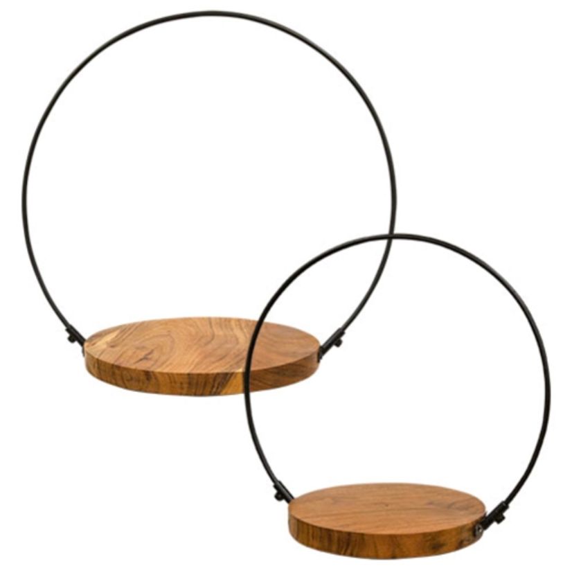 Wood &amp; Iron Halo Candle Holders Set/2