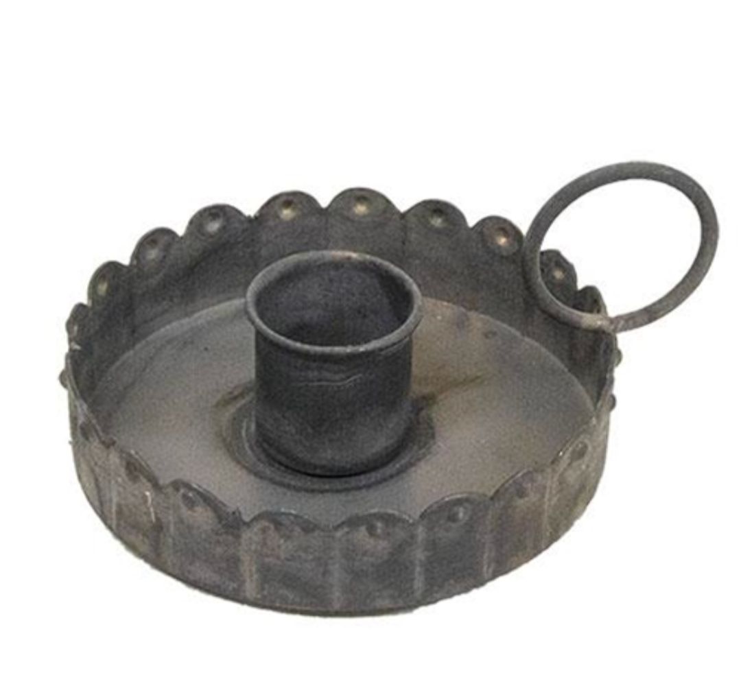 Antiqued Gray Scalloped Taper Candle Holder