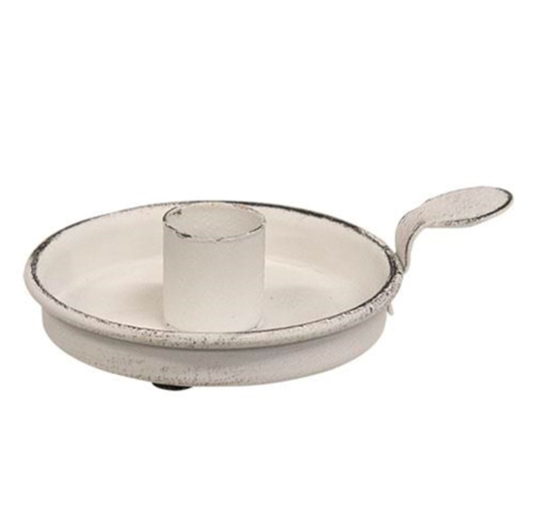 White Metal Tab Taper Candle Holder