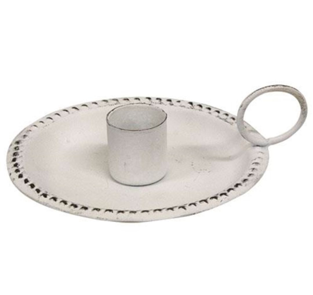 White Primitive Country Taper Candle Holder