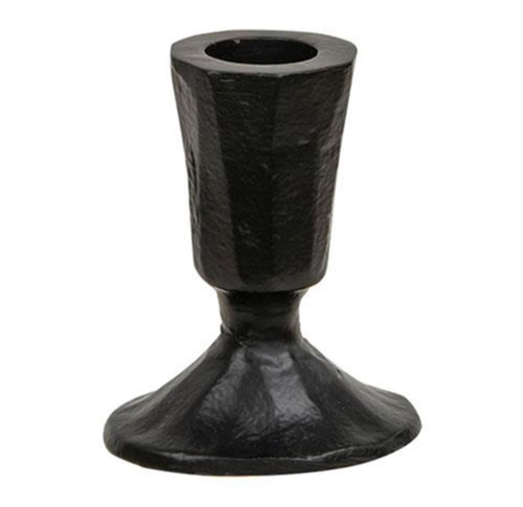 Carved Look Iron Black Taper Holder