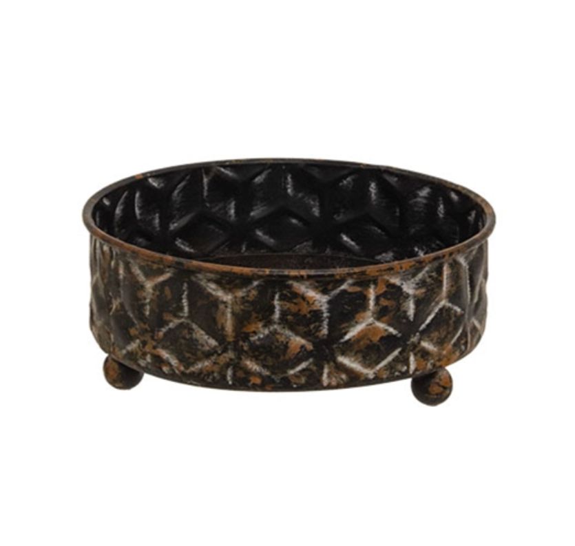 4-3/4" Distressed Embossed Metal Jar Candle Tray