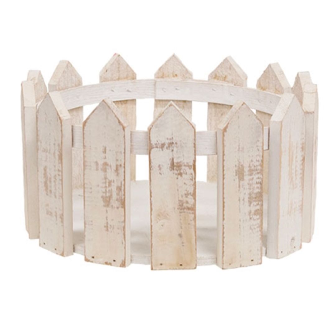 9-1/2" Distressed White Wooden Picket Jar Candle Holder