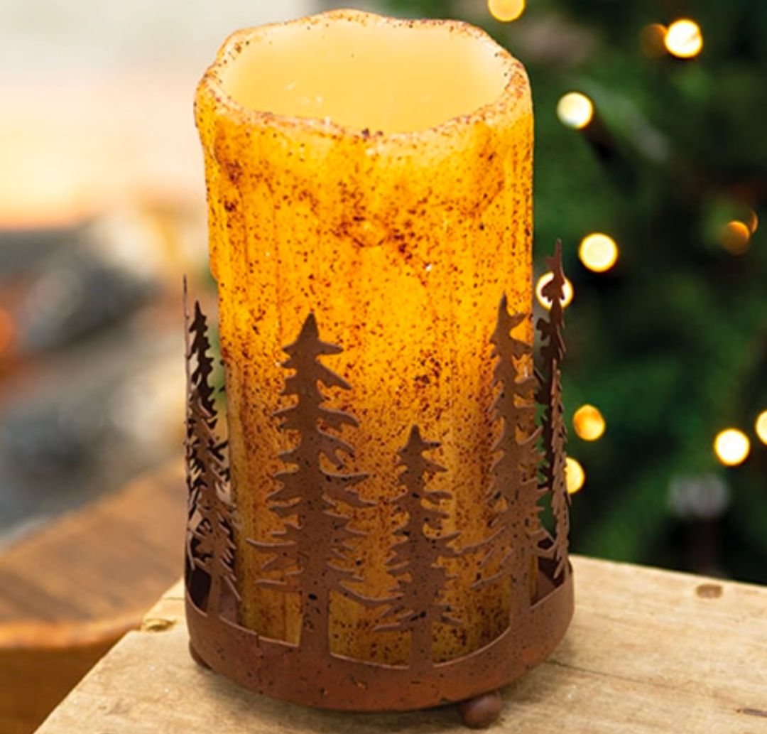 Rusty Winter Forest Pillar Candle Holder