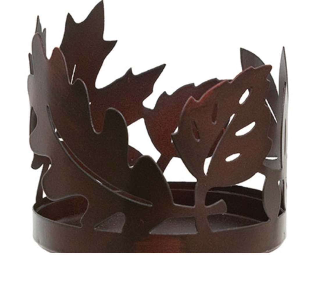 Rusty Finish Metal Fall Leaves Pillar Holder