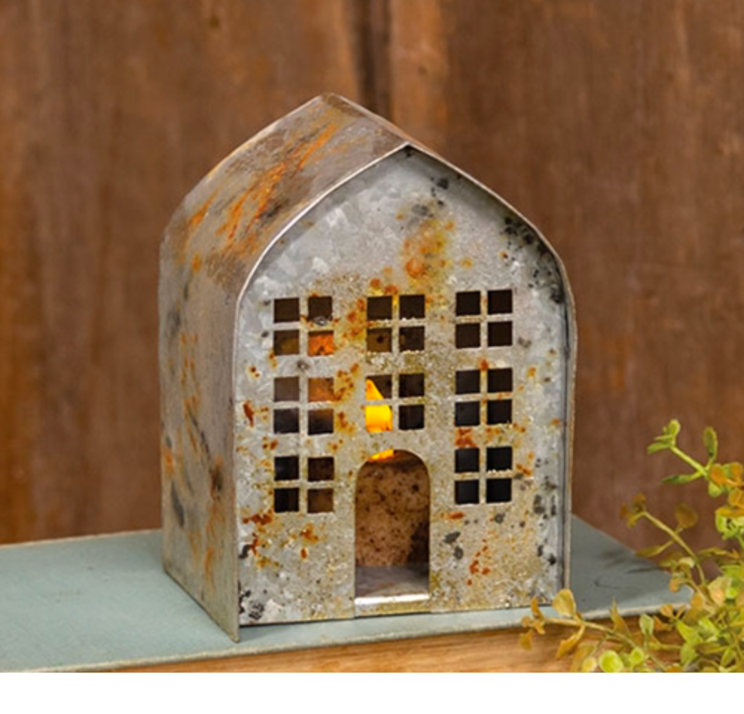 Distressed Rusty Metal Tealight Barn