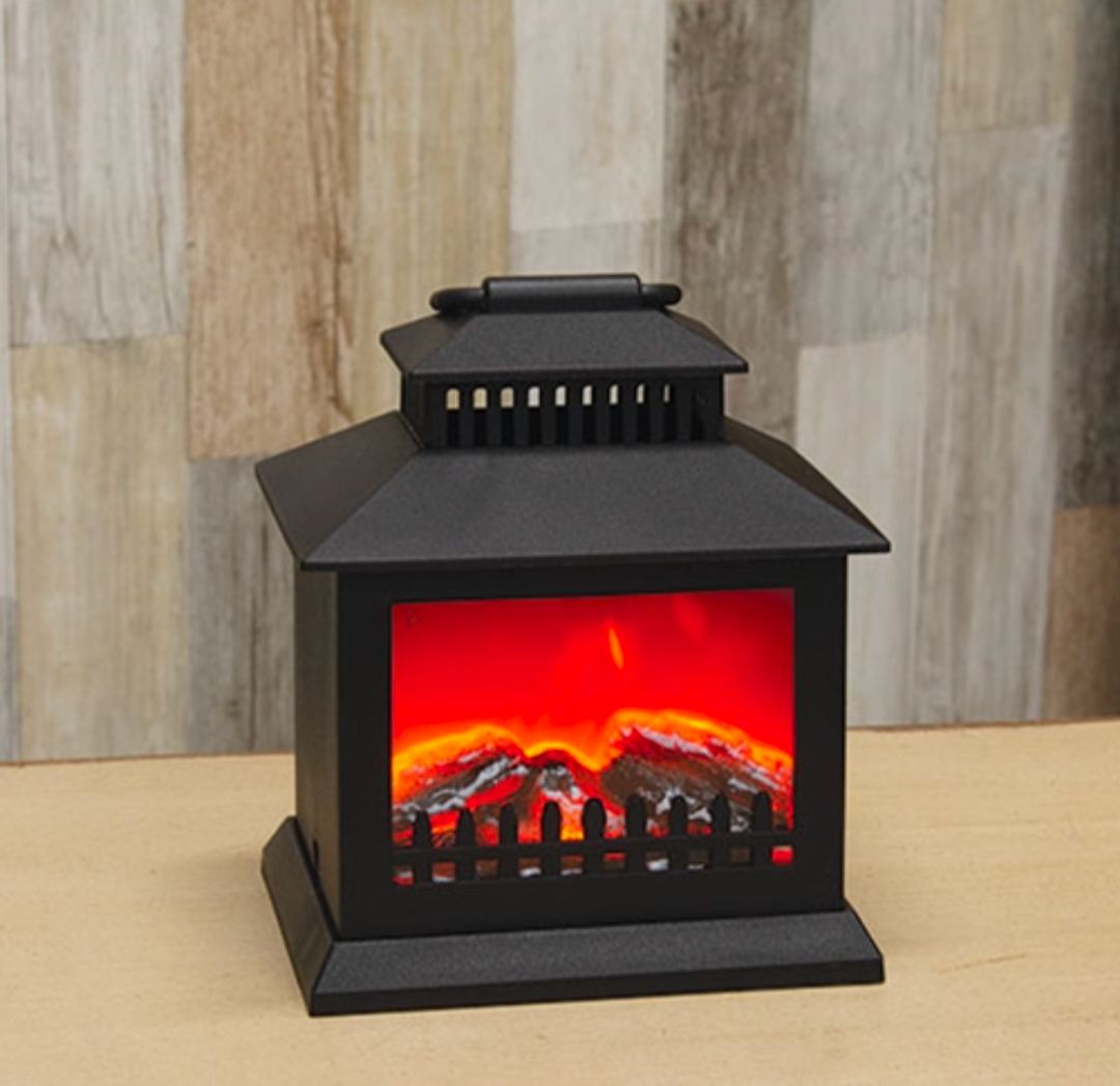 LED Tabletop Fireplace Lantern - 6" x 7"