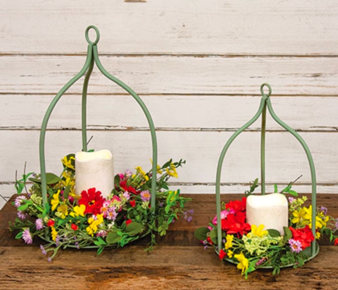 Sage Green Metal Open Air Lanterns - 2/Set