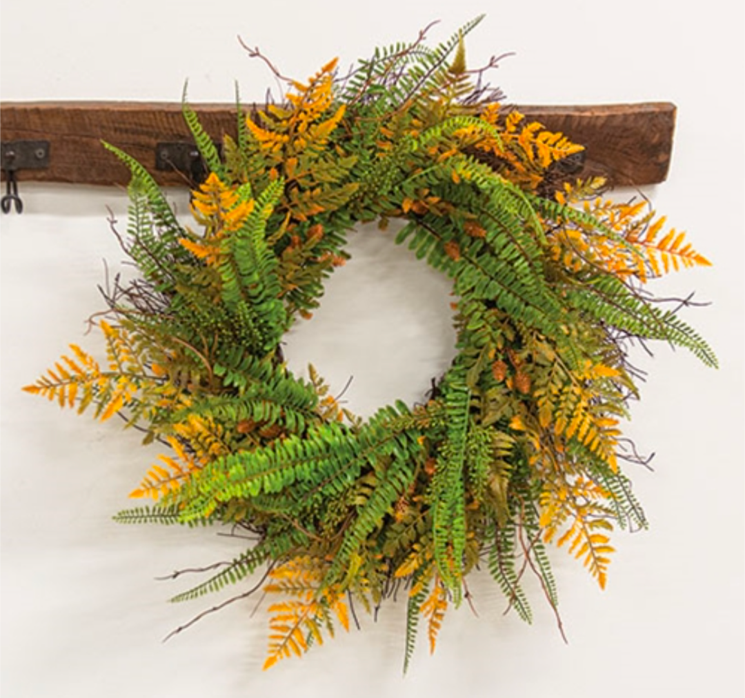 22" Fall Wetland Fern &amp; Wheat Wreath