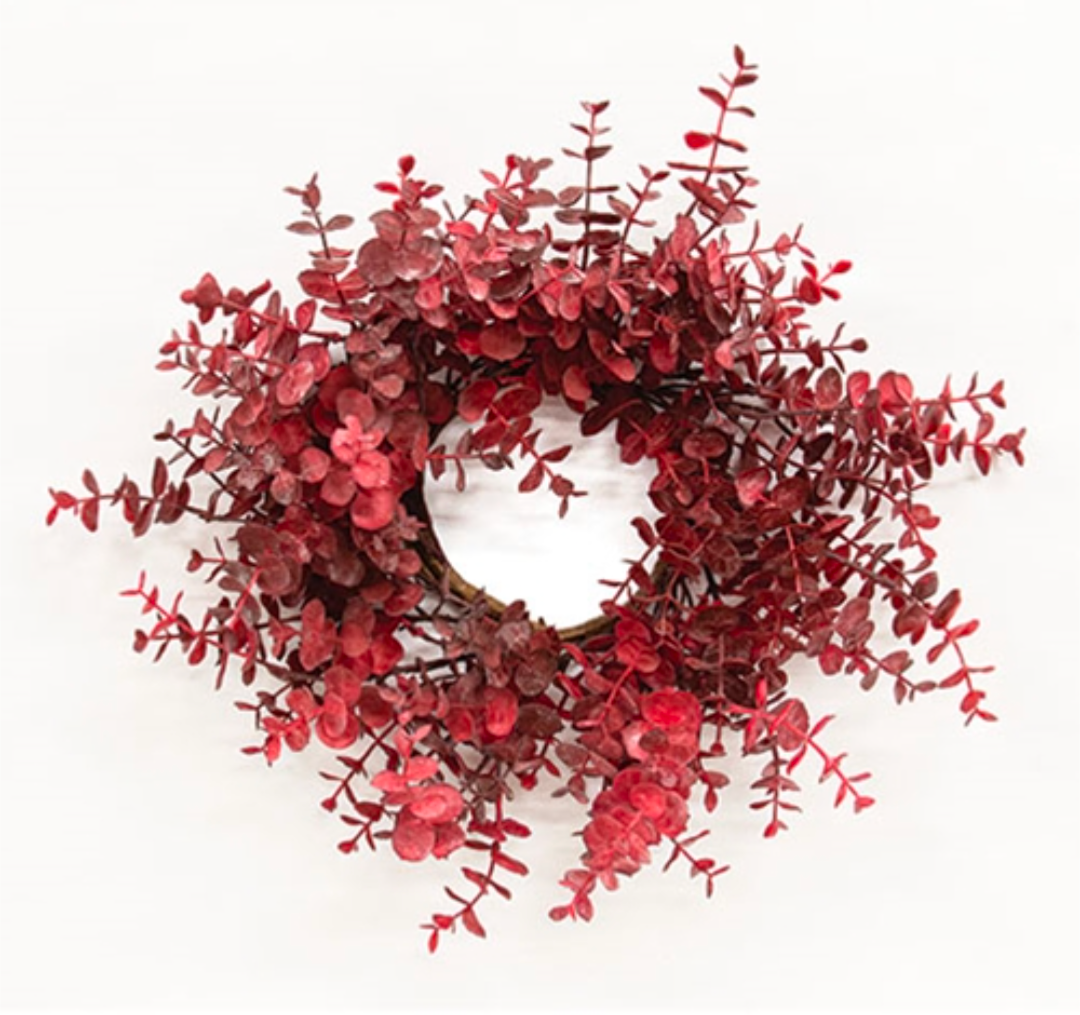 4-1/2" Burgundy Soft Touch Baby Eucalyptus Candle Ring Wreath