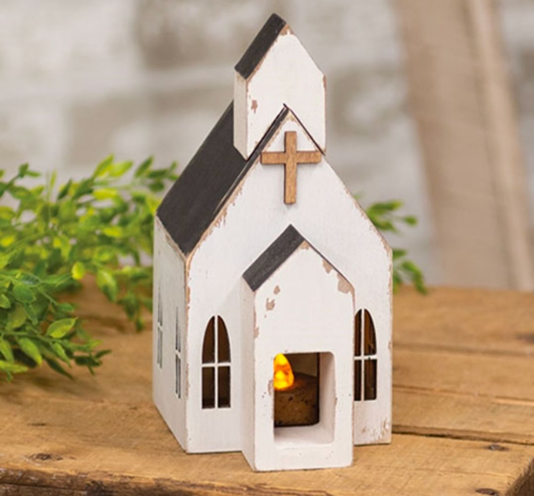 Distressed White Wooden Church Sitter