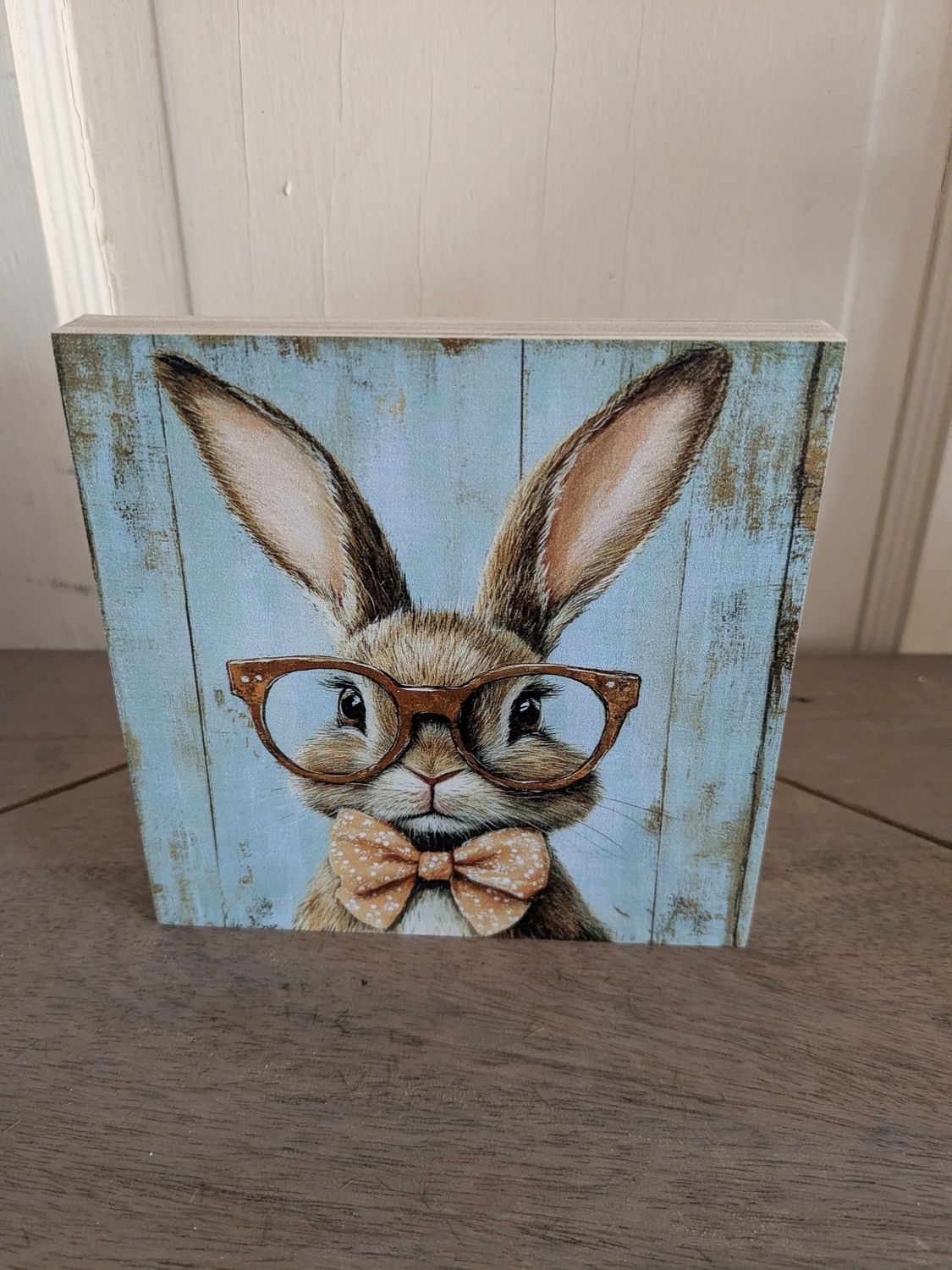 Bunny Glasses Shelf Sitter Sign - Brown