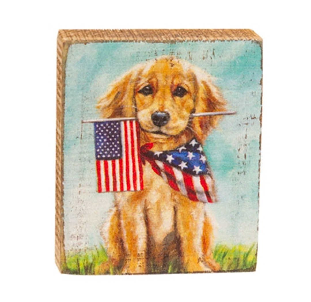 Patriotic Puppy Wooden Block Sitter