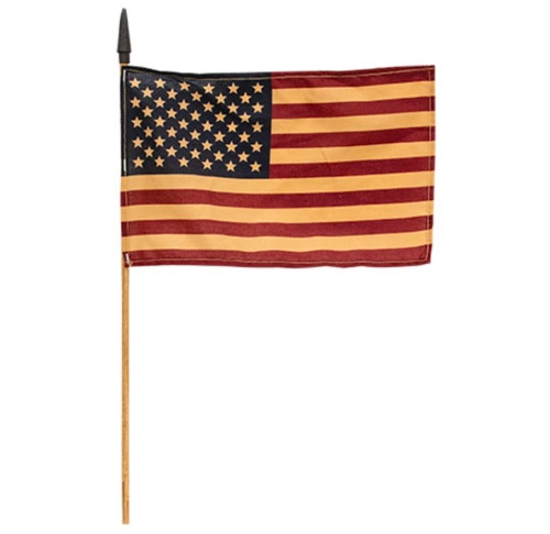 Primitive Rustic American Flag On Stick