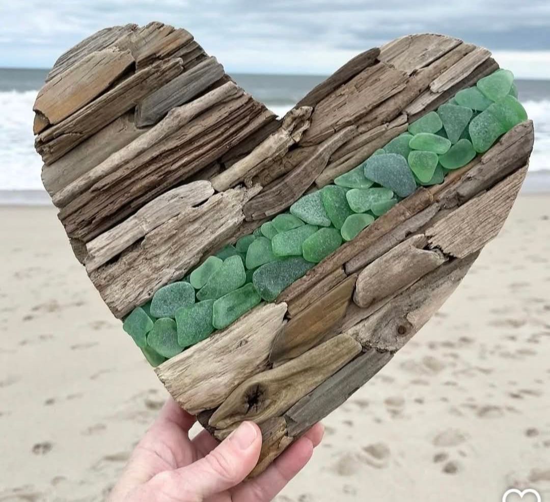 Make at Home Craft Kit: Seaglass &amp; Driftwood Heart Decor