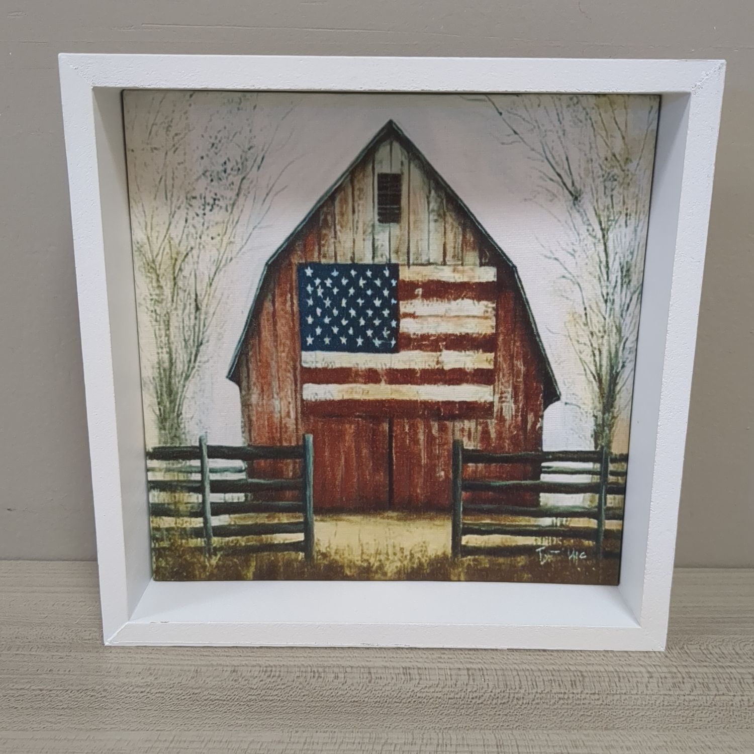 Patriotic Red Barn Print Shelf Sitter Decor Sign