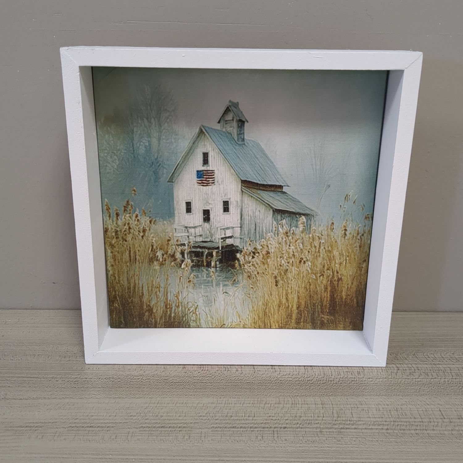 Patriotic White Barn Print Shelf Sitter Decor Sign