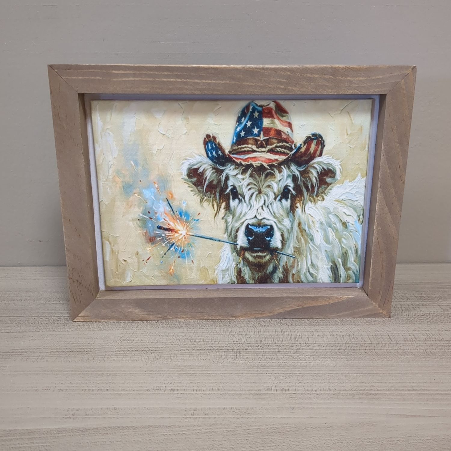 Patriotic Highland Cow Print Shelf Sitter Decor Sign