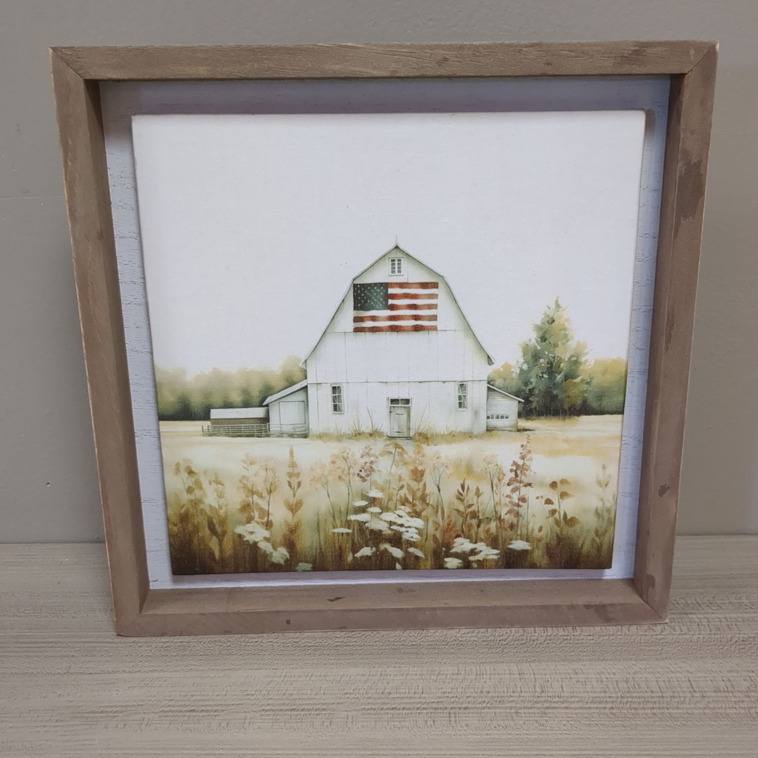 Patriotic White Barn Print Shelf Sitter Decor Sign