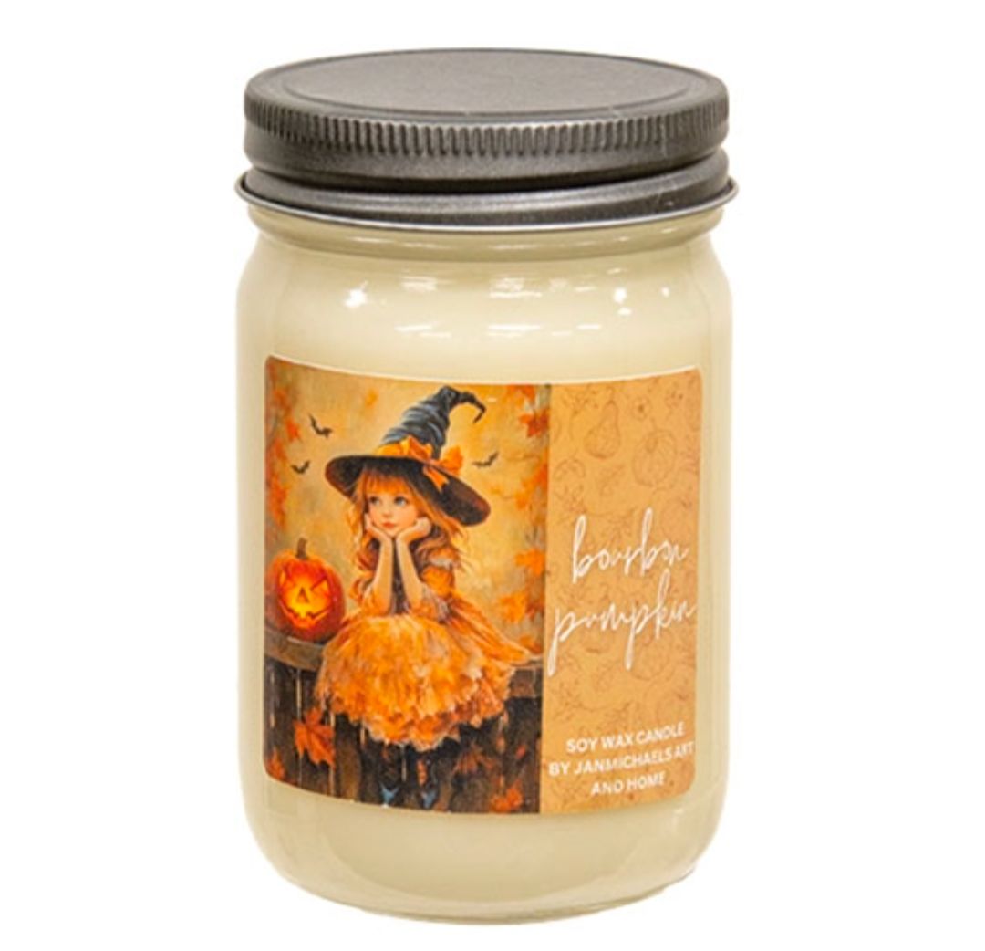 Bourbon Pumpkin Witch Girl Mason Jar Candle