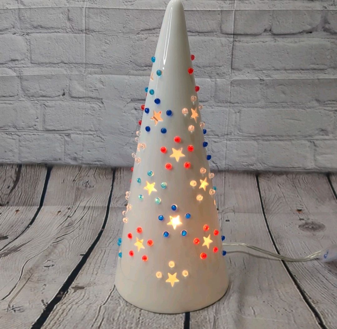 New Handmade Ceramic Patriotic Star Cone Tree