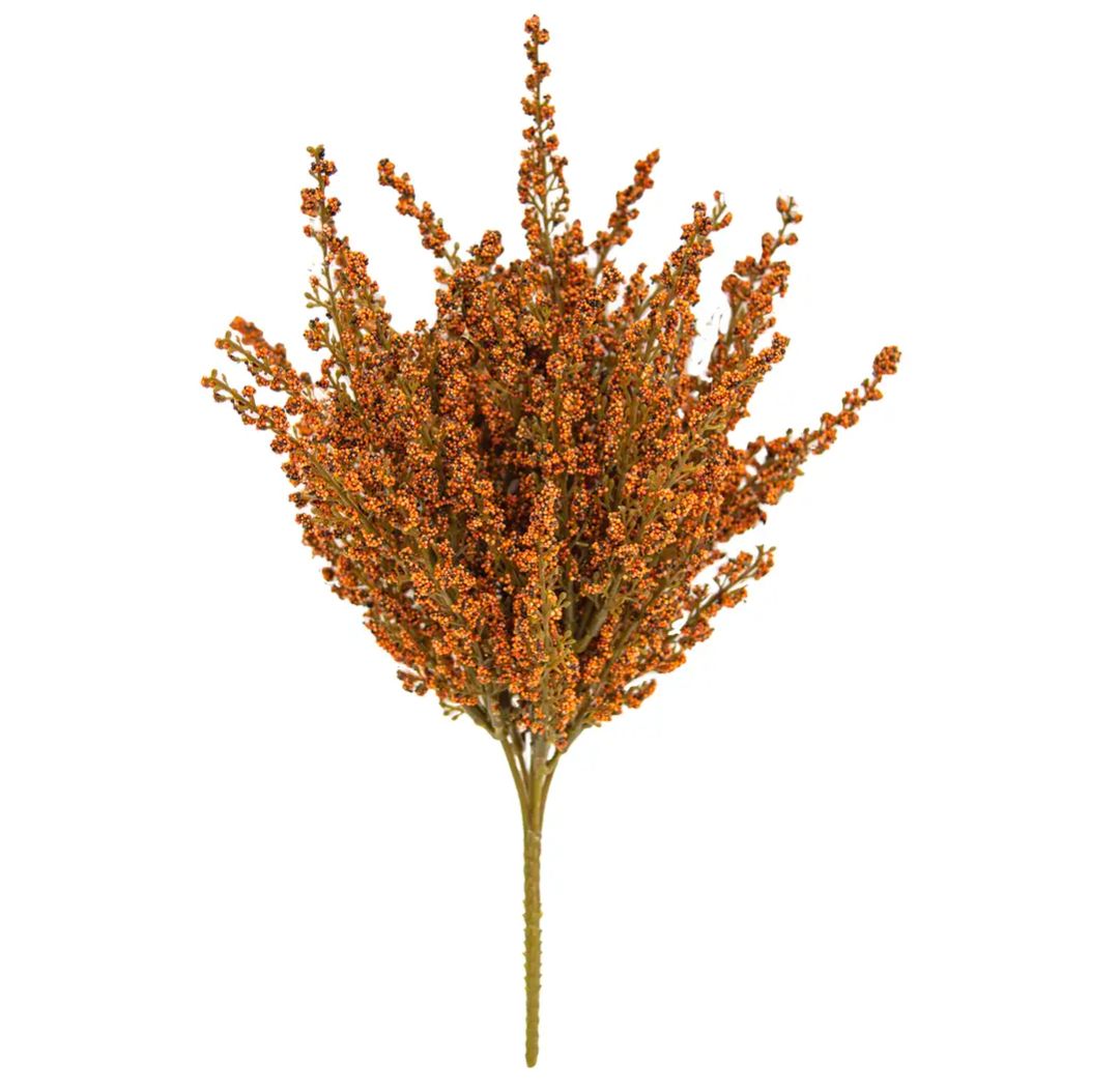 11" Pumpkin Fall Heather Floral Pick