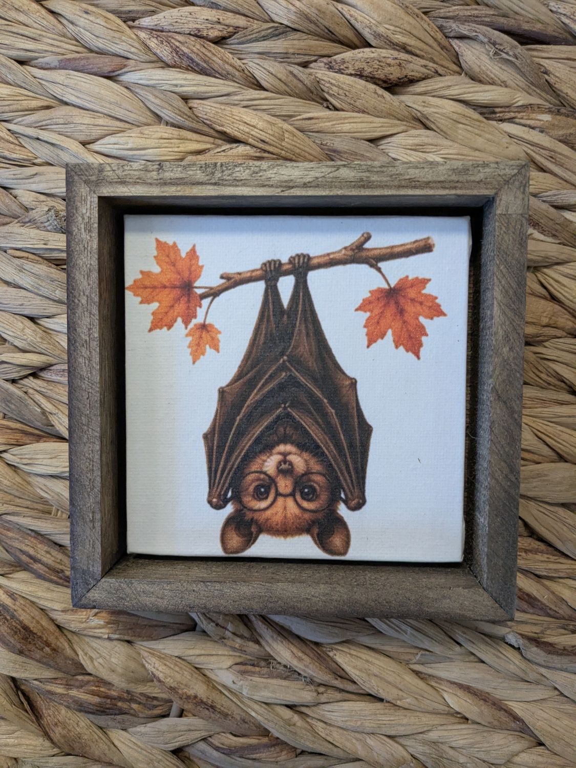 Framed 5"x5" Bat Halloween Fall Autumn Print Shelf Sitter Picture
