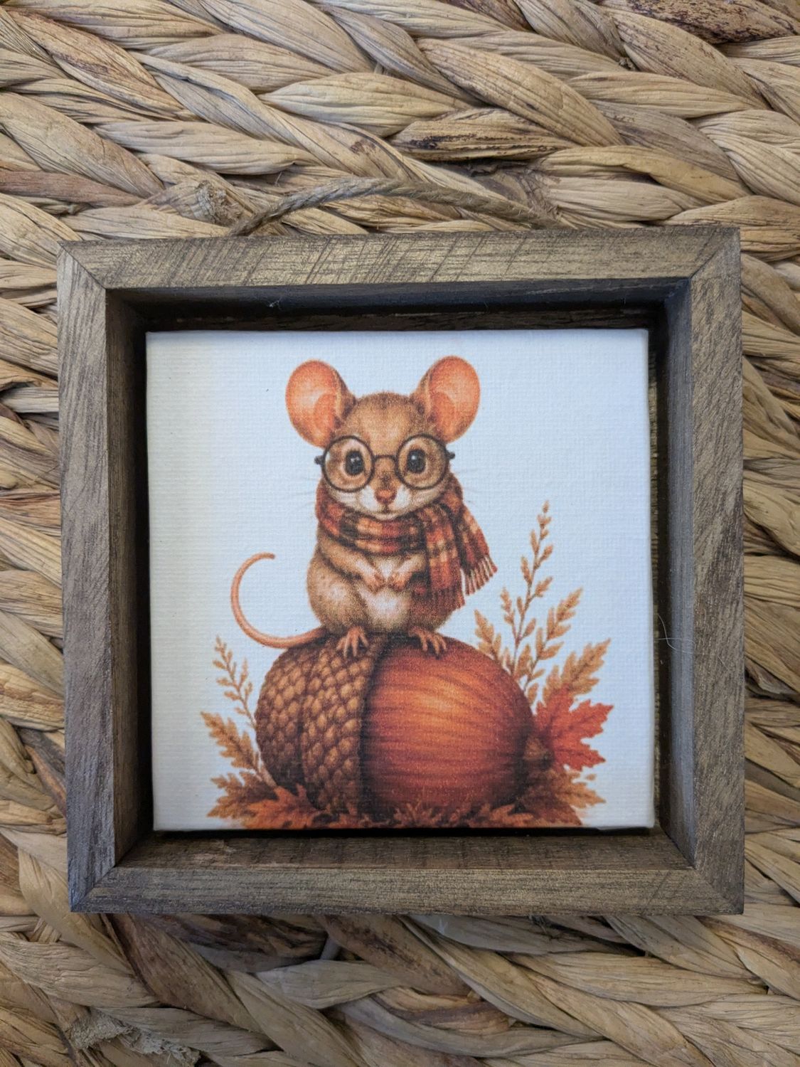 Framed 5"x5" Mouse Halloween Fall Autumn Print Shelf Sitter Picture