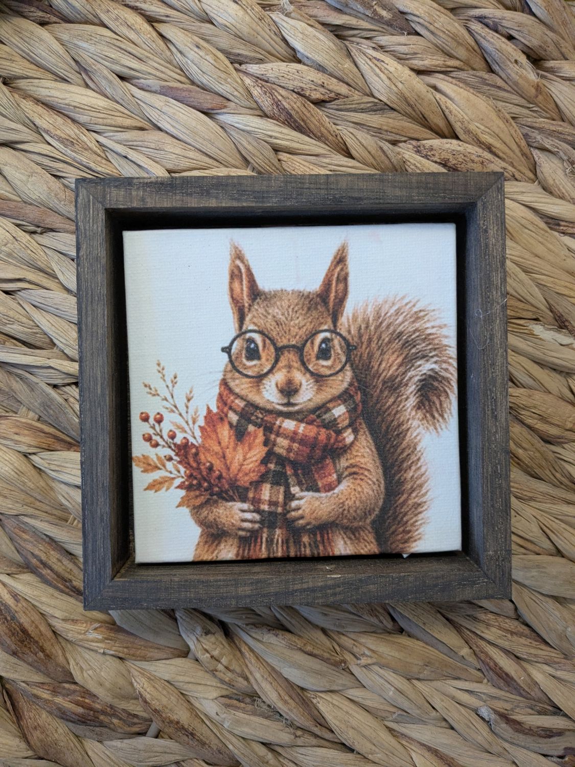 Framed 5"x5" Squirrel Halloween Fall Autumn Print Shelf Sitter Picture