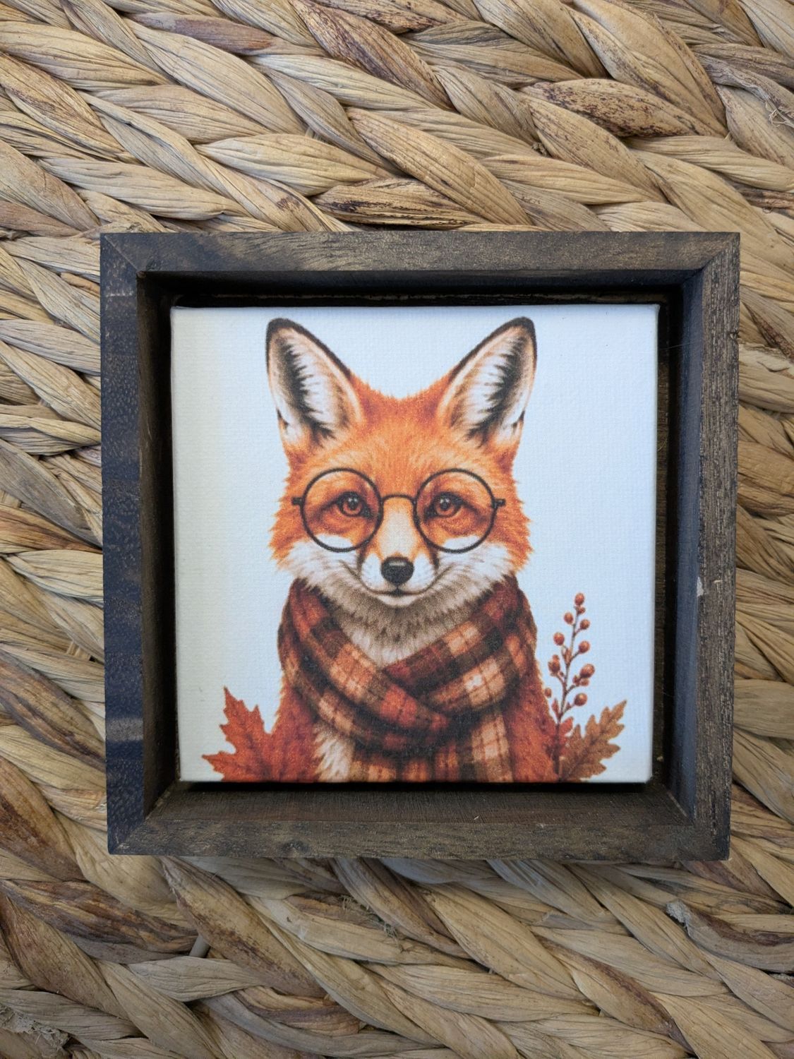 Framed 5"x5" Fox Halloween Fall Autumn Print Shelf Sitter Picture