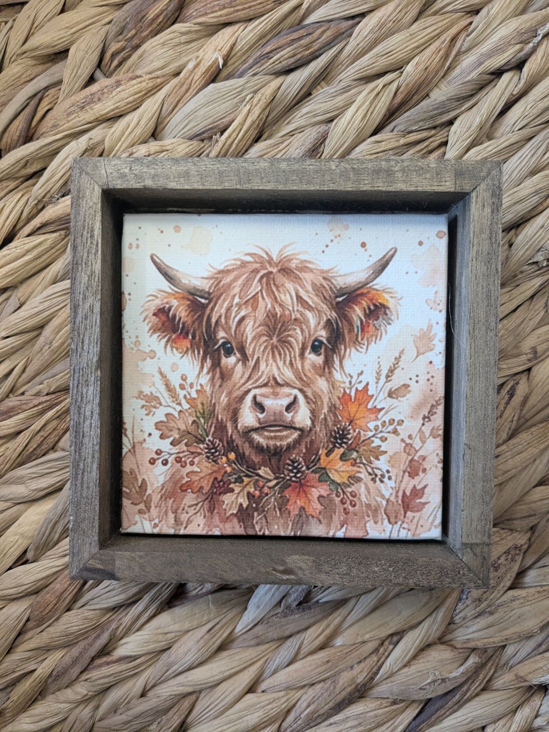 Fall Autumn Highland Cow Shelf Sitter Sign 5x5