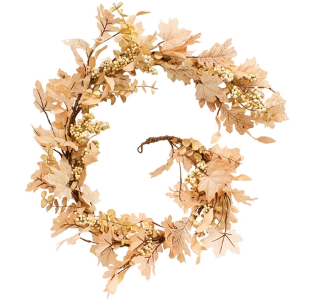 60" Natural Fall Leaves, Berry Clusters &amp; Eucalyptus Garland