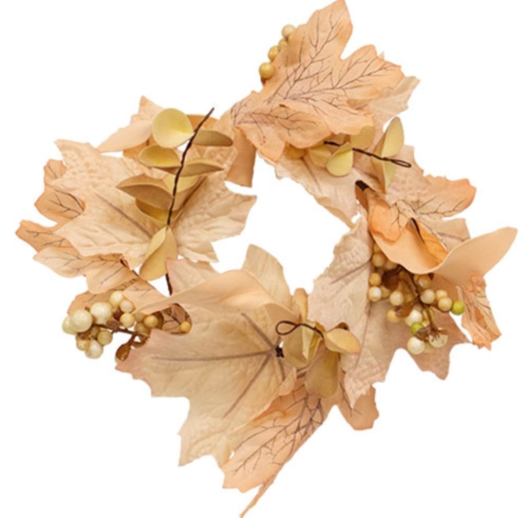 3-1/2" Natural Fall Leaves, Berry Clusters &amp; Eucalyptus Candle Ring
