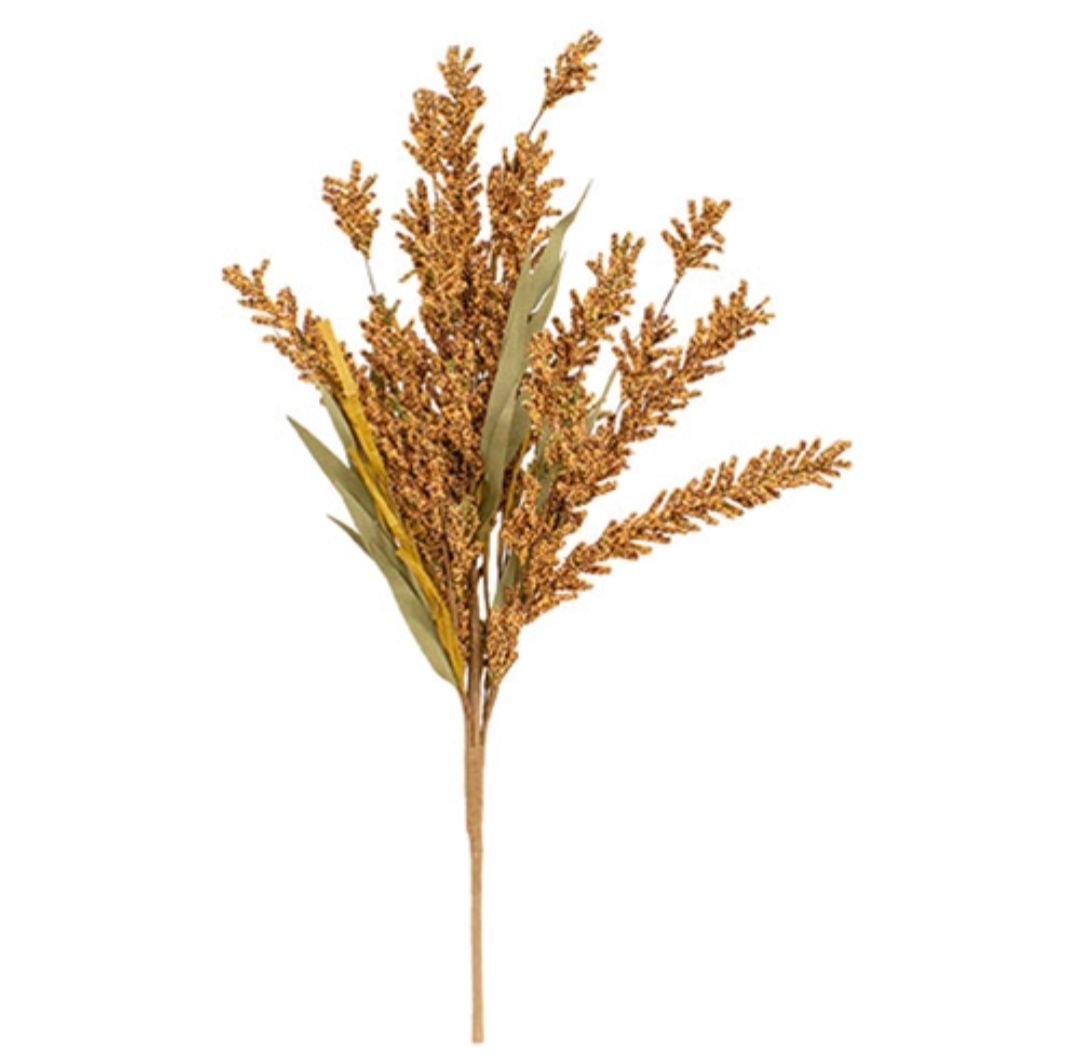 24" Mustard Fall Grass &amp; Heather Floral Pick
