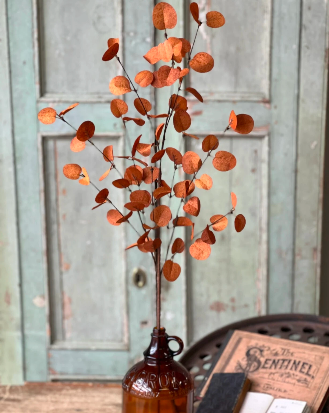 34" Burnt Orange Penny Leaf Floral Pick Decor Accent