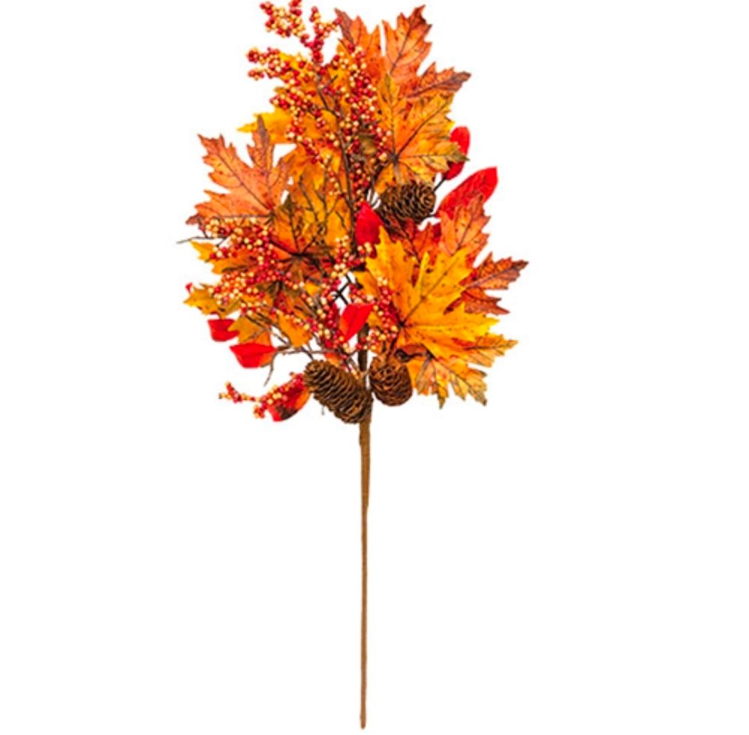 29" Fall Maple Leaf Pinecone &amp; Berry Floral Pick