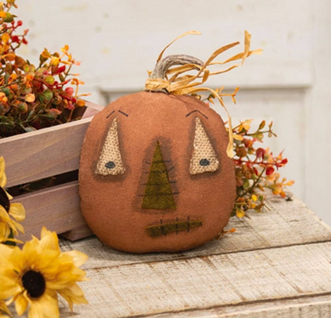 Stuffed Primitive Jack o Lantern Head Shelf Sitter