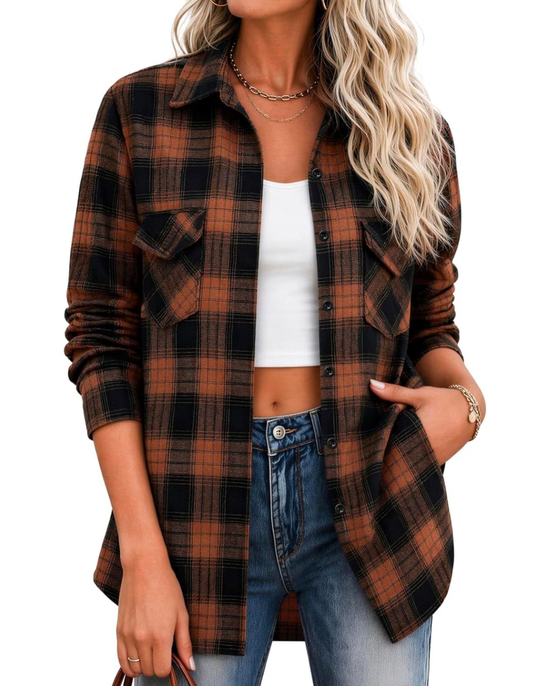 Women's Cozy Brown Button Flannel