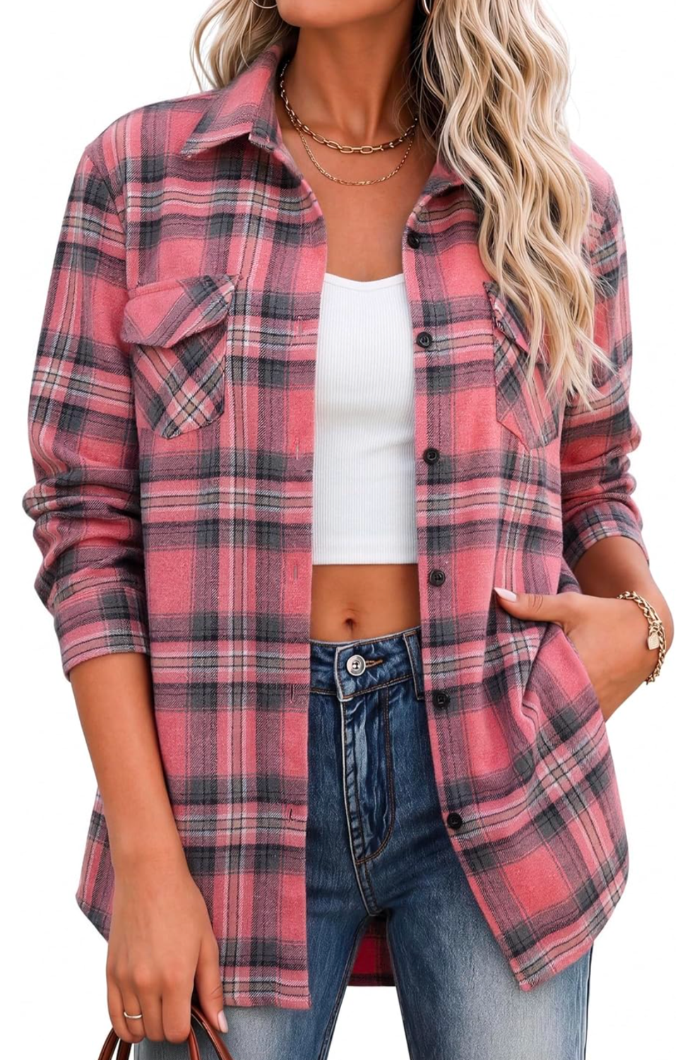 Women's Cozy Pink Button Flannel